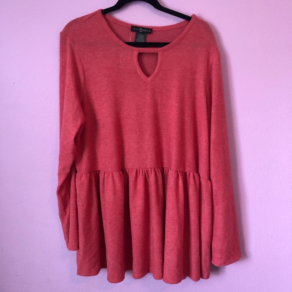 NWT Fred David Coral Top 2X Tunic, Peplum, New Valentine’s Day Pink